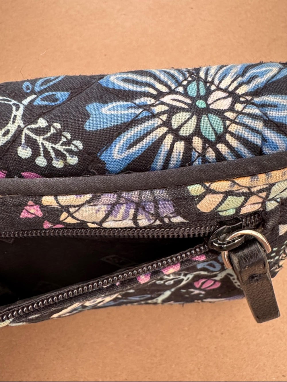 Vera Bradley Navy Floral Quilted Fold-Over Wallet with Purple & Teal Accents - Picture 7 of 12